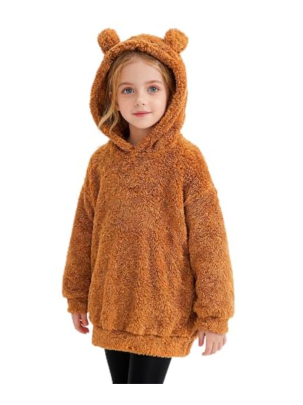 Kids Flannel Hoodie Dress Bear Ear Hooded Sweatshirt Pullover